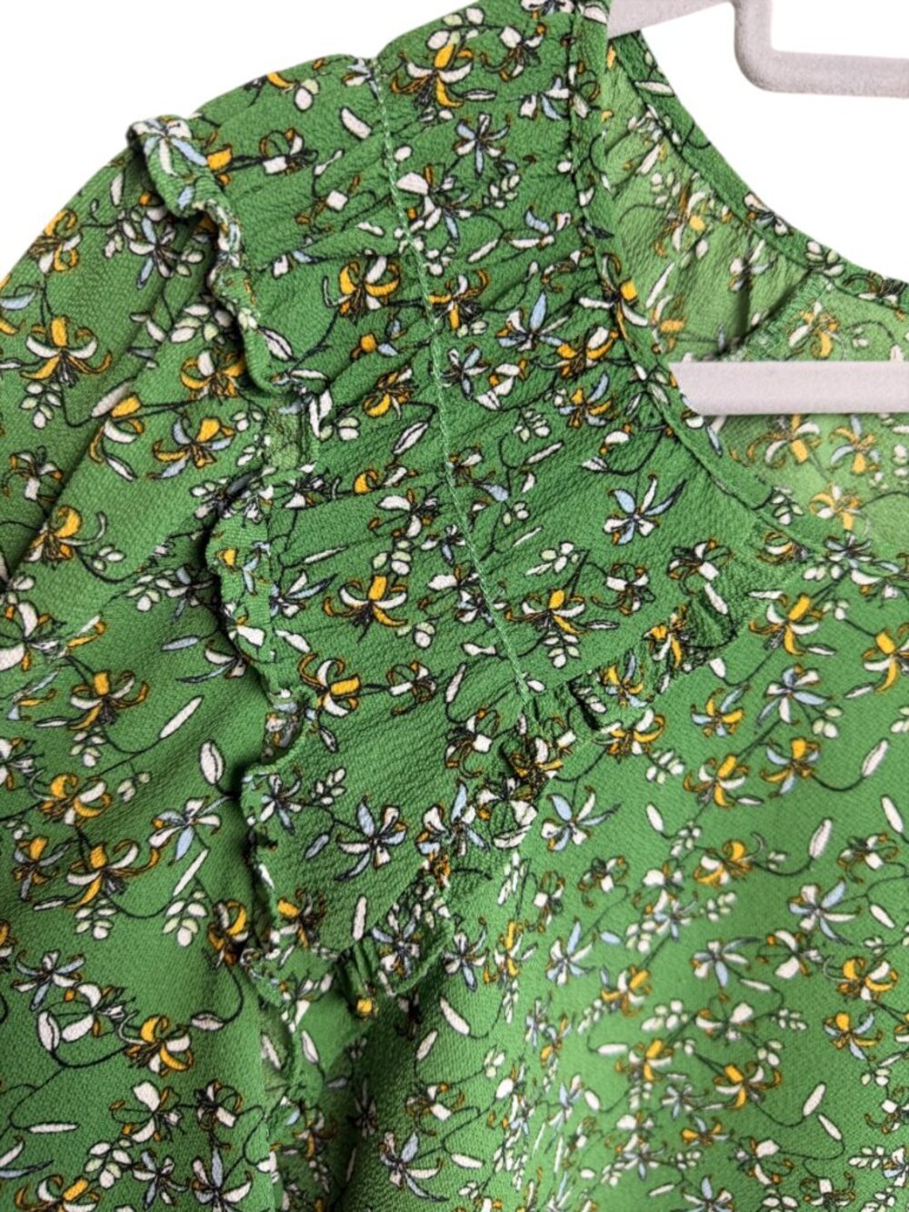 Max Studio Green Floral Ditsy Print Ruffle Yoke Balloon Sleeve Blouse - Picture 2 of 12